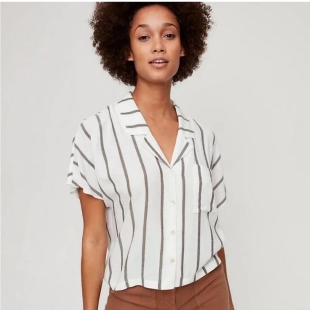 Aritzia Wilfred Free Shawna Cropped Short Sleeve Striped Blouse Size S